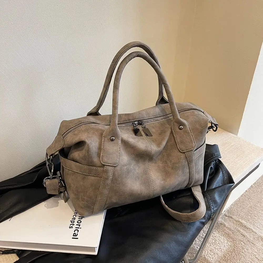 Frosted Texture Women Shoulder Bag PU Leather Retro Handbag Tote Bag Large Capacity Underarm Bag School/Travel/Work
