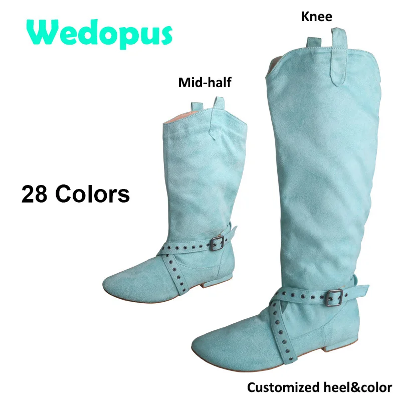 Customized Heel & Color Ladies Long Boots Dance Shoes Mint Green Dance Warm up Boots Soft Suede Sole with Zipper