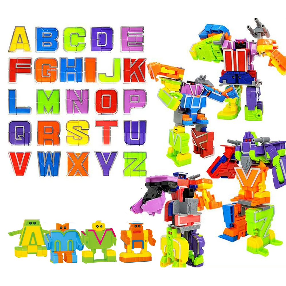 

Assembling Aphabet Action Figure Toys 26 Pcs English Letter Toy Robot Transformation DIY Montessori STEM Education for Preschool