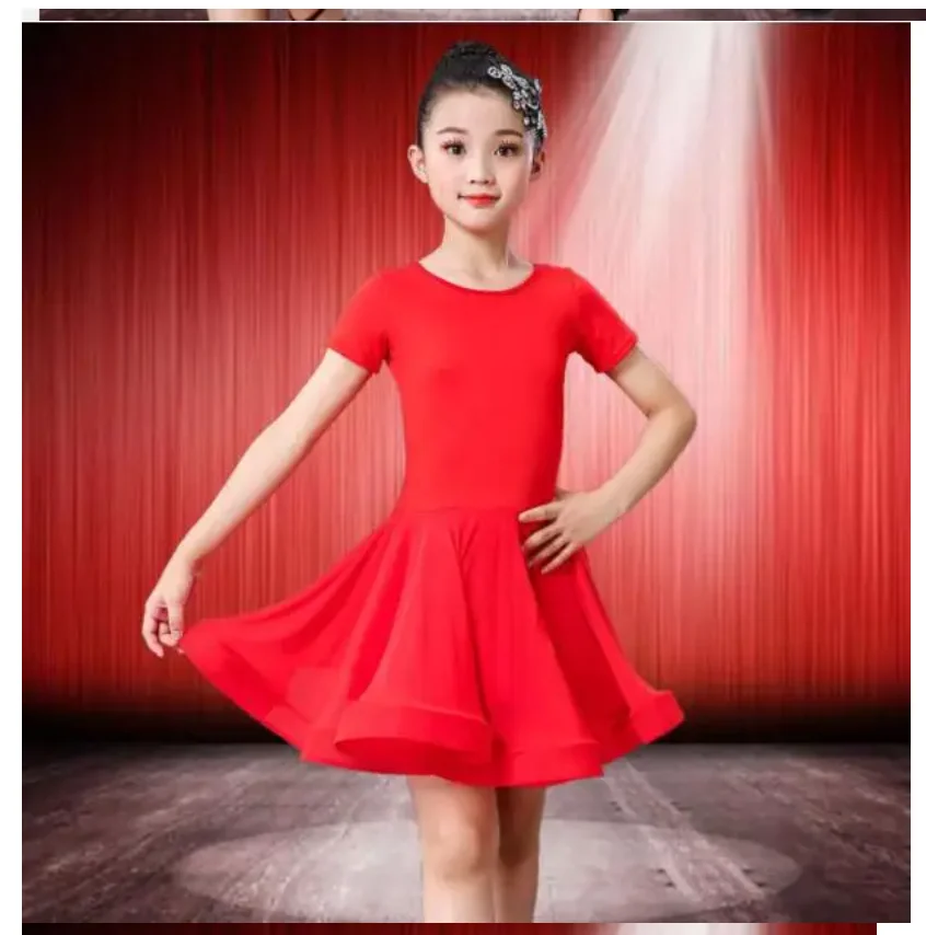 Vestido de Danza Latina para chicas, traje de baile, Salsa, Negro, Rojo, Tango, puesta en escena, sólido, 1 ud./lote