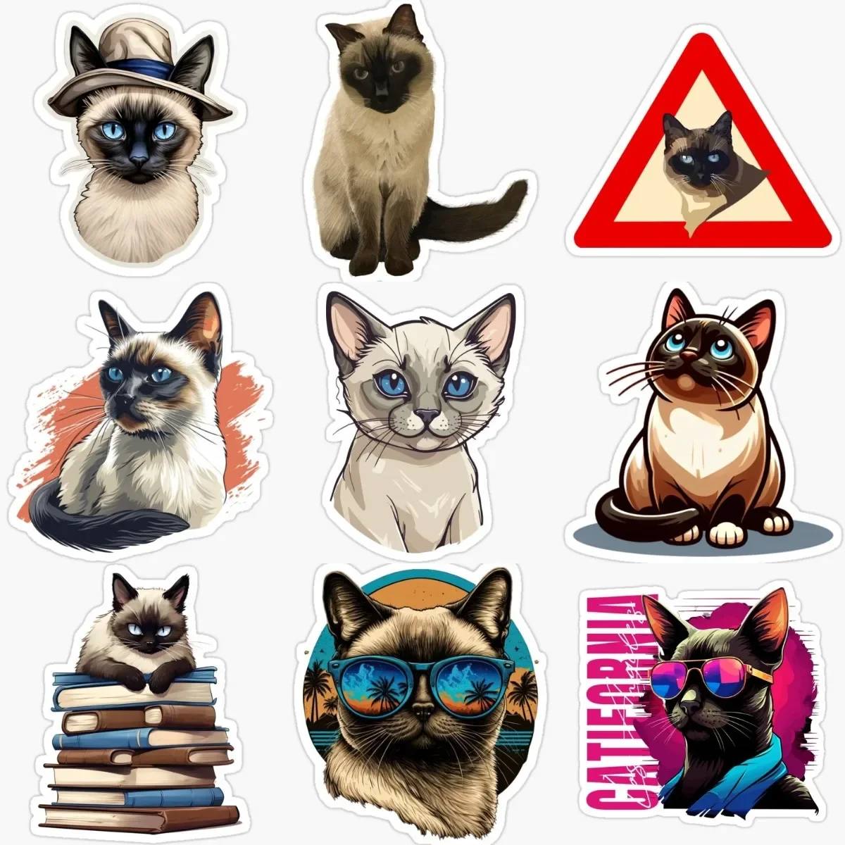 

Creative Siamese Cat Pets PVC Personalized Sticker Decorate for Car Fridge Door Wall Bicycle Window Helmet Decal Accessories
