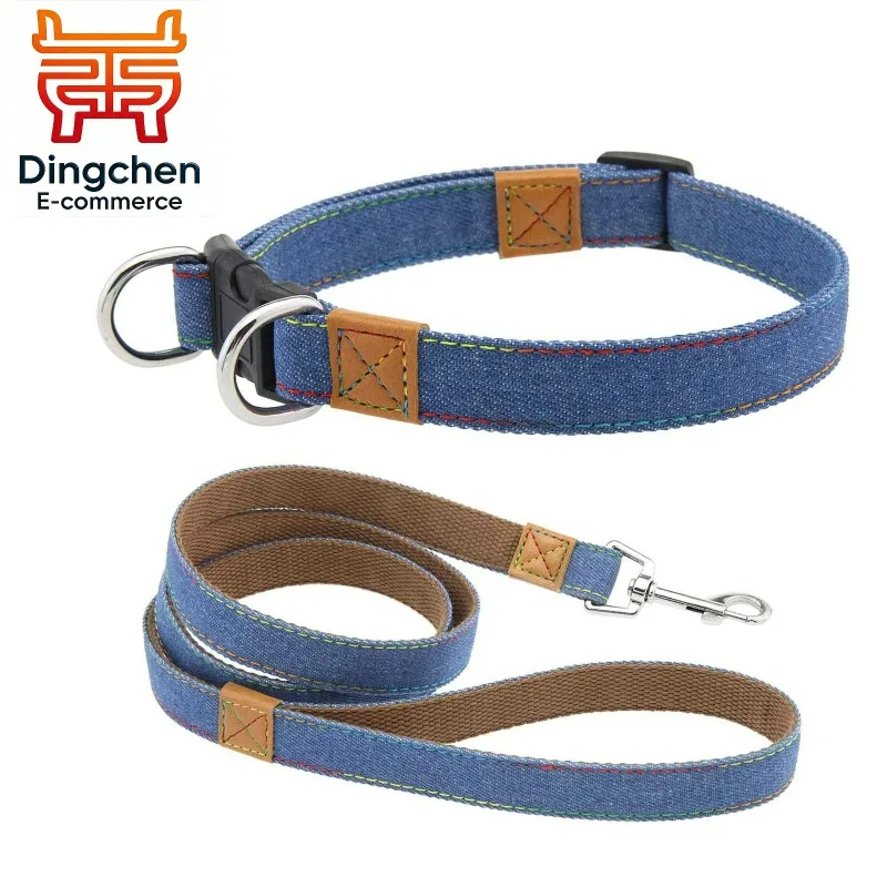 Hundehalsband mit Leine Verstellbares Denim-Hundeleine-Set für Kleine und Mittelgroße Hunde Halsband-Leine-Set Haustierzubehör
