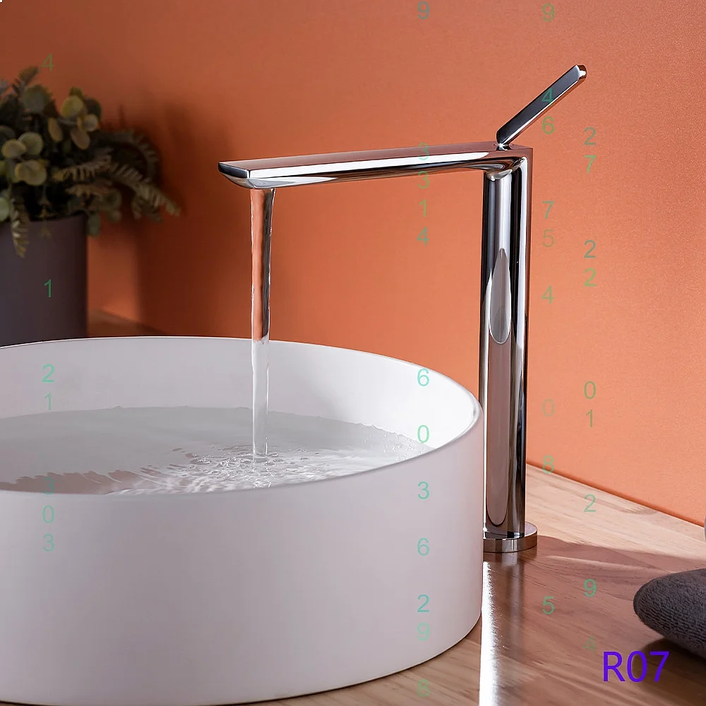 Bathroom Faucet Chrome Tall Single Hole Brass Sink Mixer Tap Cold Hot Square Basin