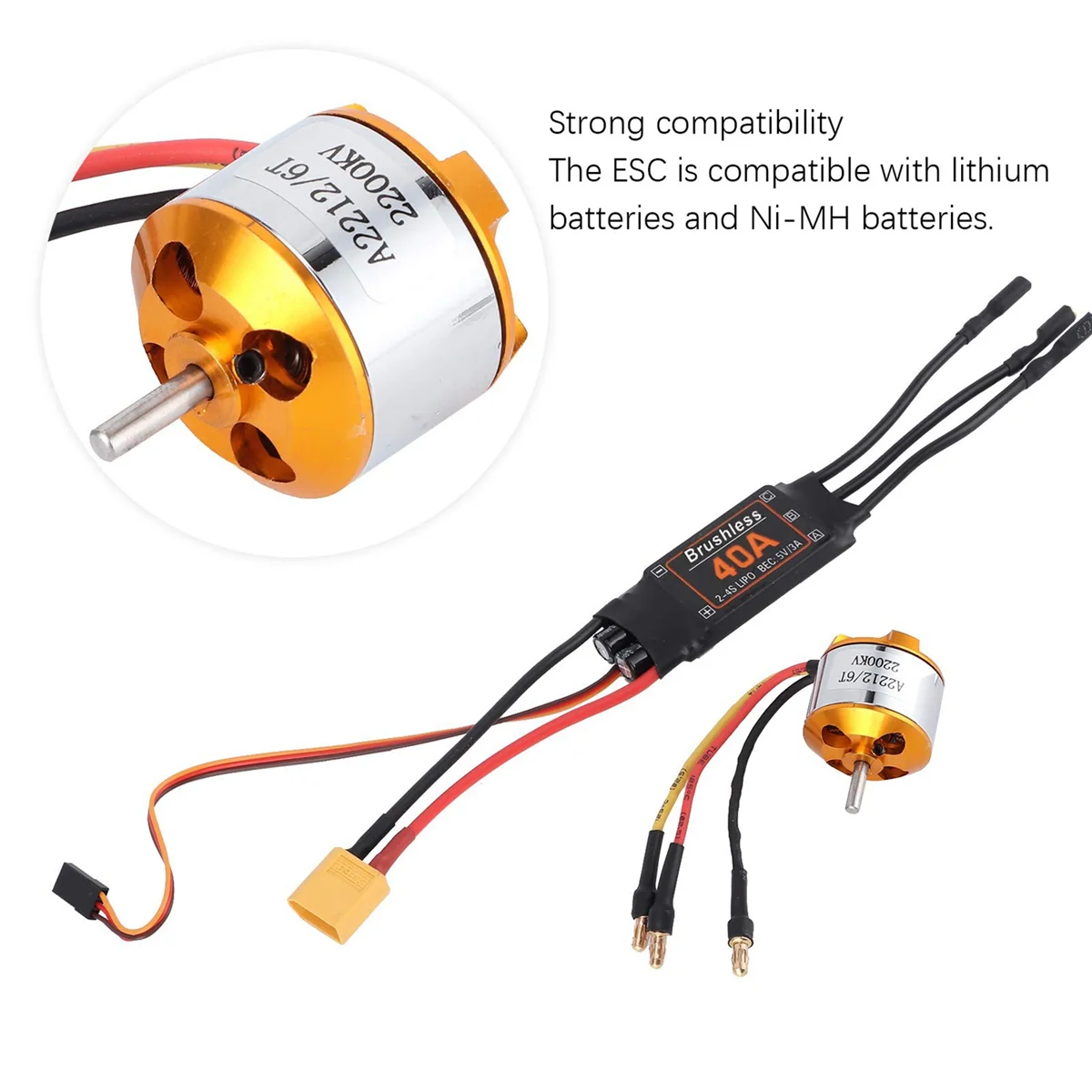 

ATS-2212 KV2200 Motor+40A Brushless ESC XT60 RC Motor ESC Set for Drone Helicopter Upgrade