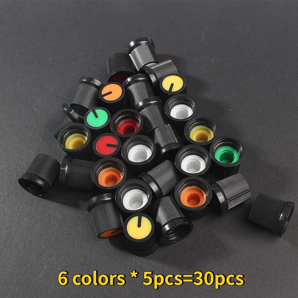

30PCS WH148 Potentiometer Knobs 15x15mm 6mm AG3 Potentiometers Plastic Knobs Cap 6 Color Yellow Orange Blue White Red Green