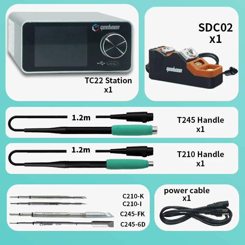 GEEBOON TC22 240W Soldering Station Kit with SDC02 Soldering Iron Stand + T245/T210  Handle + C245/C210  Soldering Iron Tip
