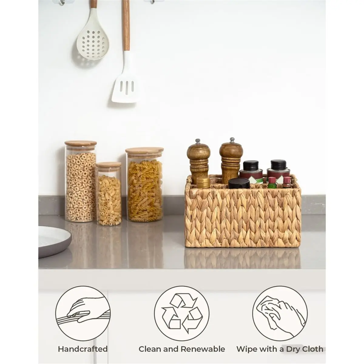 

Органайзер для столовых приборов ручной работы из водяного гиацинта - Подставка для приборов из водяного гиацинта для столешницы с ручкой (1 шт.)