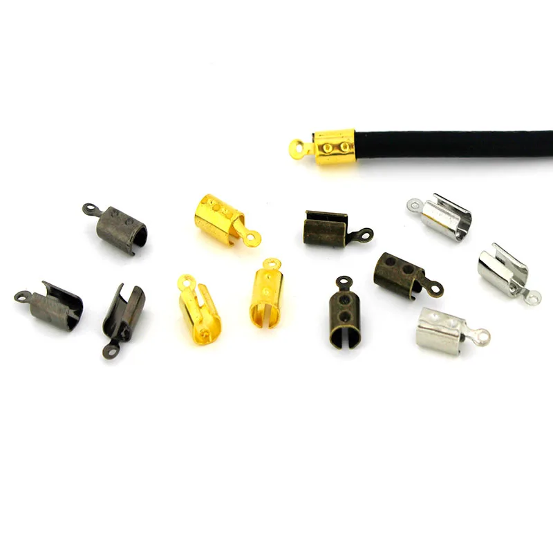 100Pcs 4mm Hole Leather Cord Ends Caps Crimp Bead End Caps for Jewelry Making DIY Components Bracelet Necklace Squeeze Fastener