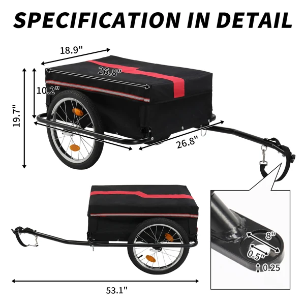 

ZK30 Steel 100kg 16 Inch Quick Release Wheel Cloth Pocket Trailer Bicycle Trailer Rack