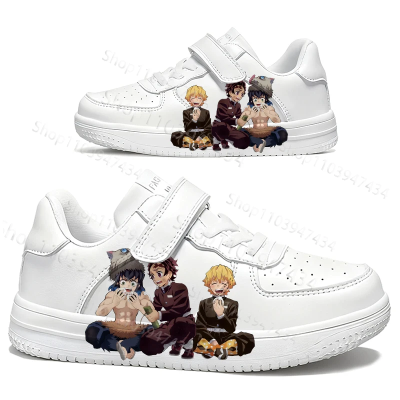 

Hot Selling Demon Slayer Kawaii Fashion Children Sneakers Boys Girls Simple 3D Print White Casual Flat Tennis Shoes Kids Gift