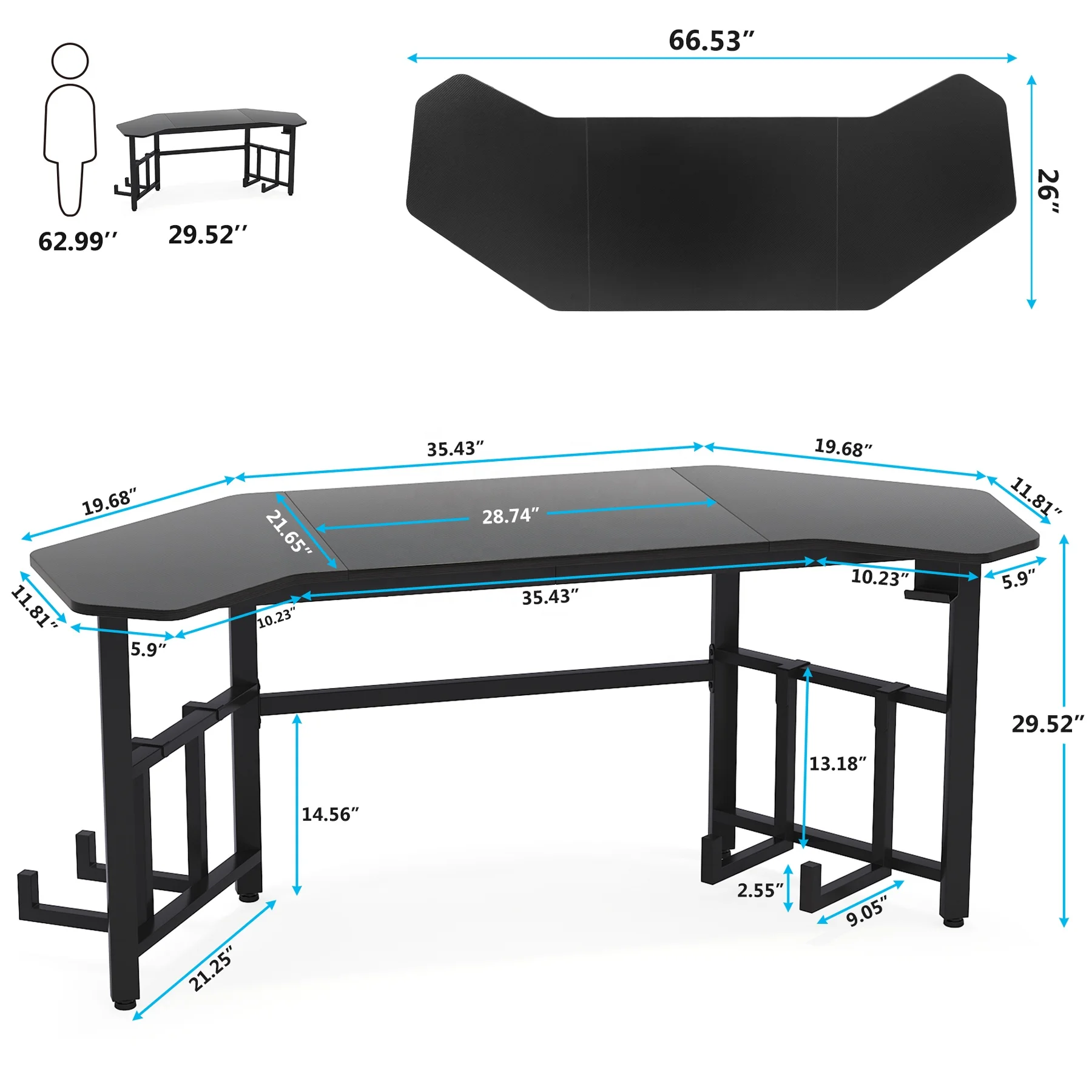 Ergonomic Wing Shaped Desktop Studio Gaming Computer Desk With 2 Console Hangers