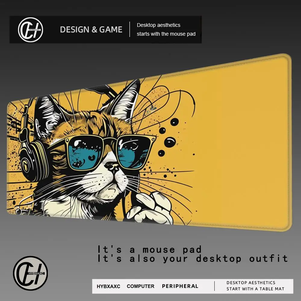 

HYBXAXC Cool DJ Cat Graffiti Large Mouse Pad, Non-Slip Extended Desk Mat for Gaming & Office, Creative Keyboard Pad