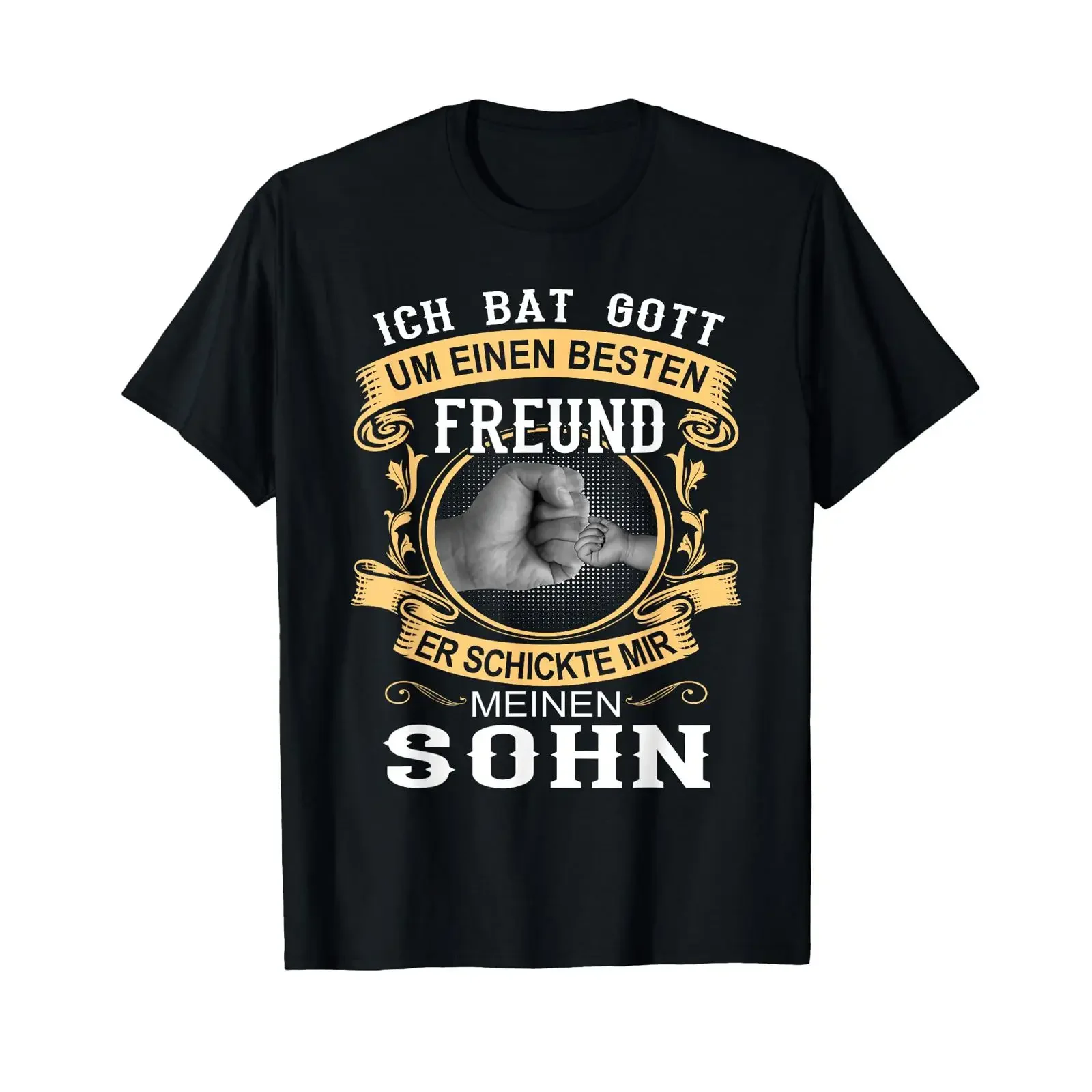 T Shirt with German Text Ich Bat Gott um einen Freund er sent me meine Son Language vintage Washed homme fashion