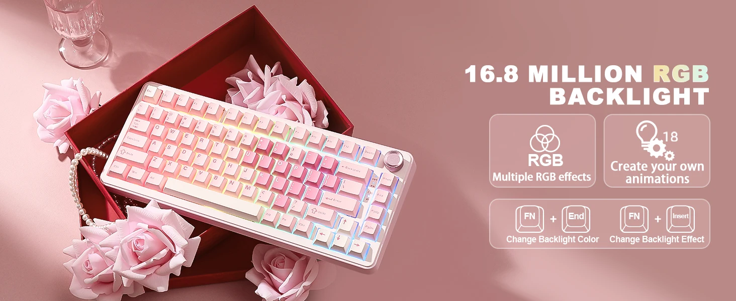 YUNZII B75 PRO Draadloos Mechanisch Toetsenbord,75% Lay-out met knop,Hot Swap pakking aangepaste structuur, RGB achtergrondverlichting,voor Win/Mac (Grijs, Blue Grey Switch