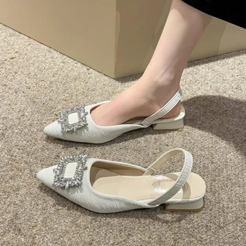 Women Pumps Luxury Crystal Slingback High Heels Summer Bride Shoes Comfortable Triangle Heeled Party Wedding Shoes Plus Size 42