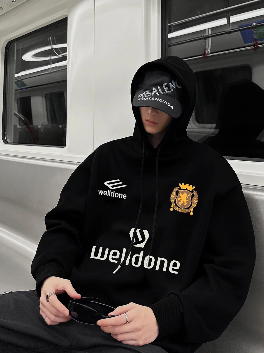 

2025 New American Sle Fce Lined Oversized Hoodie Couple Matching Autumn Winter Men's Sweatirt Warm Casual Streetwear