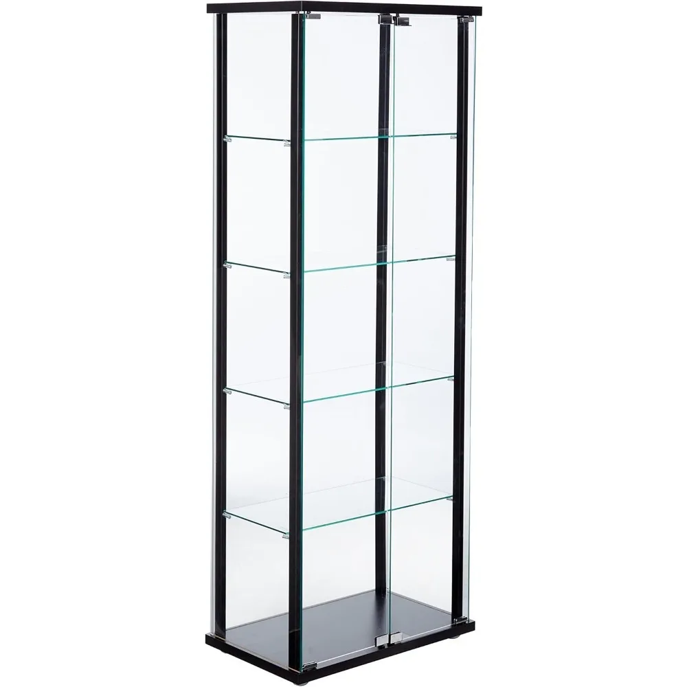 

64-inch Display Cabinet with Shelving, Clear Tempered Glass, 2-Door & 5-Tier Display Cabinet