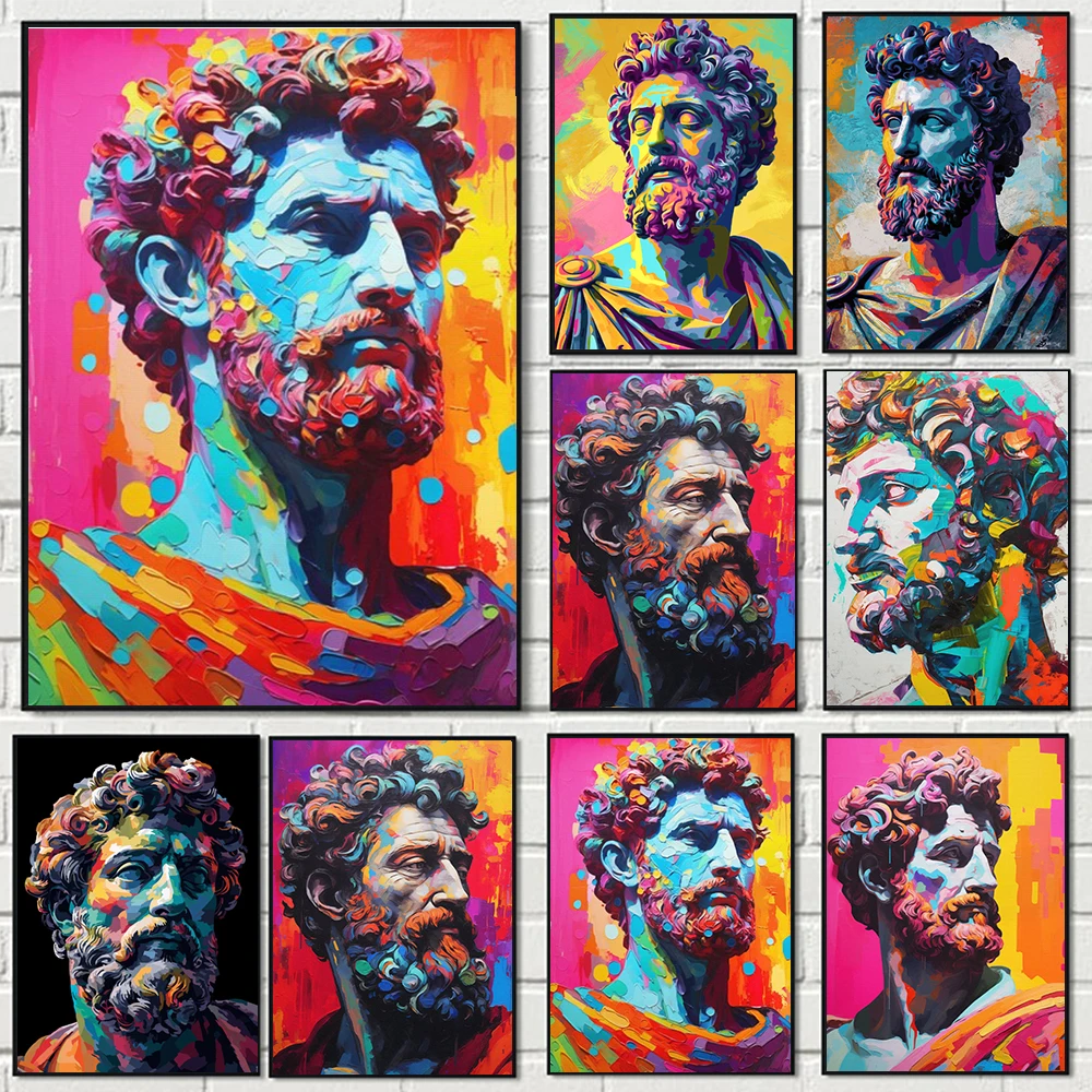 

Popular Graffiti Art Figure Sculpture Roman Emperor Marcus Aurelius Philosopher Canvas Painting Art Poster Print Wall Home Decor