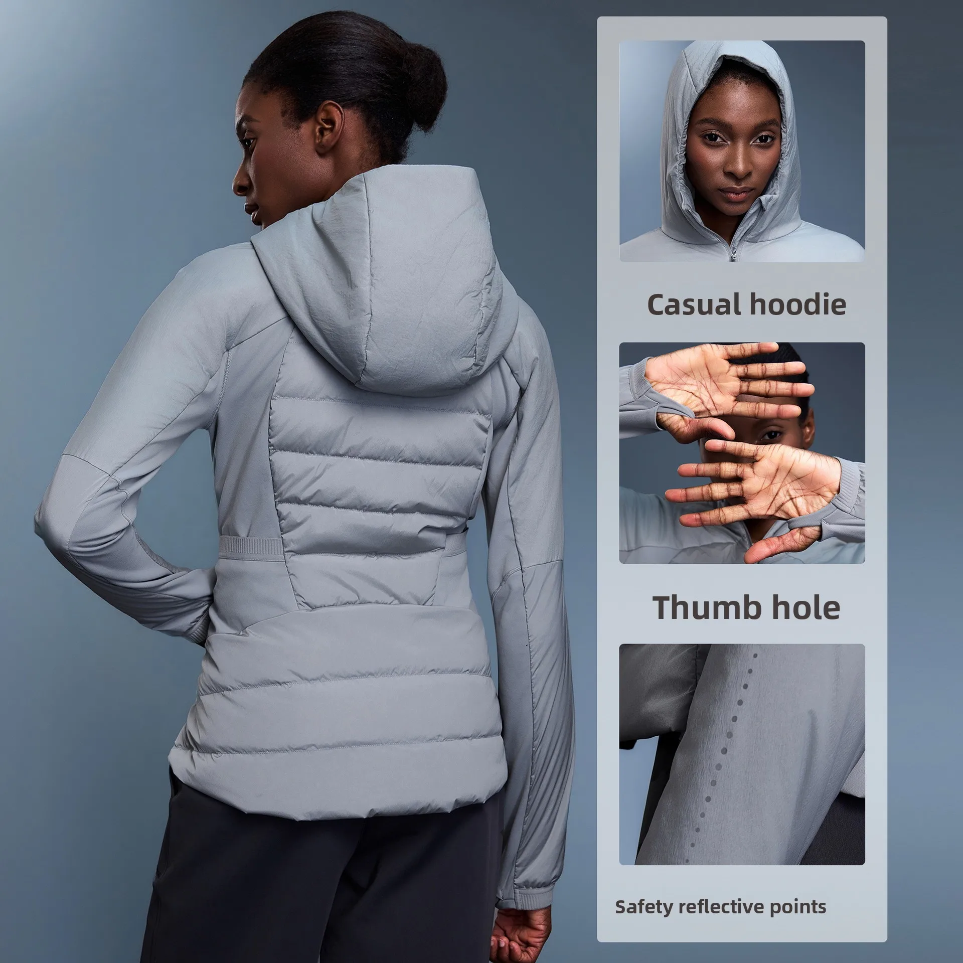 سترة نسائية كاجوال بغطاء للرأس خفيفة الوزن ومضادة للرياح ودافئة بيضاء اللون للأسفل سترة رياضية مريحة للجري واللياقة البدنية في الهواء الطلق