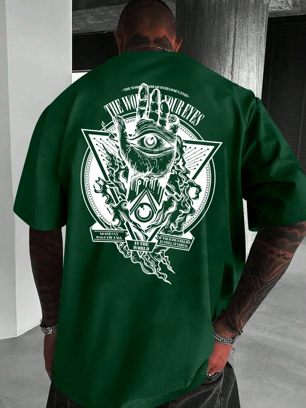 Trendy men's summer personalized totem print micro elastic breathable round neck T-shirt outdoor urban high street top