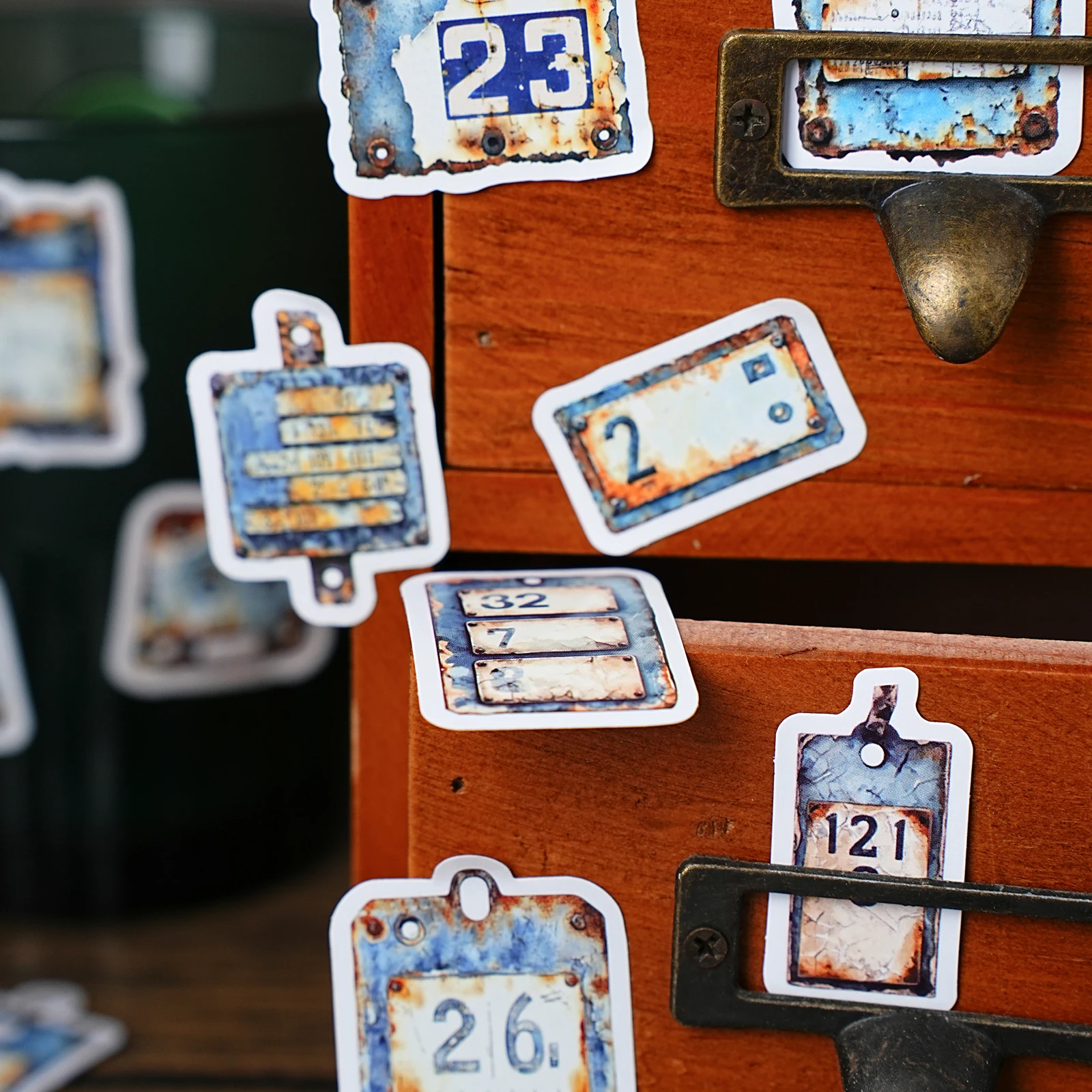 Etori Life Old Metal Code Series Vintage Metal Number Pattern Boxed Stickers DIY Decoration for Laptop, Phone Case, Suitcase, Handmade Scrapbook, Vintage Party, Old Metal Style, Children's Stickers