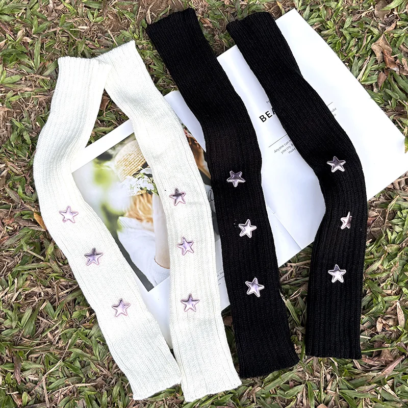 

Women's Knitted Long Fingerless Arm Sleeves Gothic Style Winter Black White Arm Warmers Girls Harajuku Y2K Fashion Wrist Gloves
