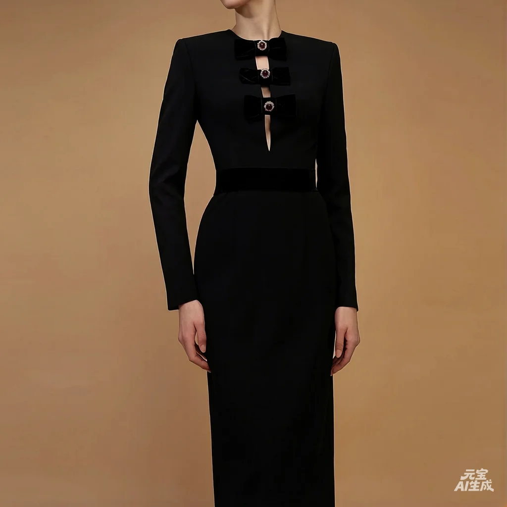 Women's O-neck Straight Bow Beaded Evening Dresses With Long Sleeves Floor-Length Formal Elegant Party Dresses 2026 view 3