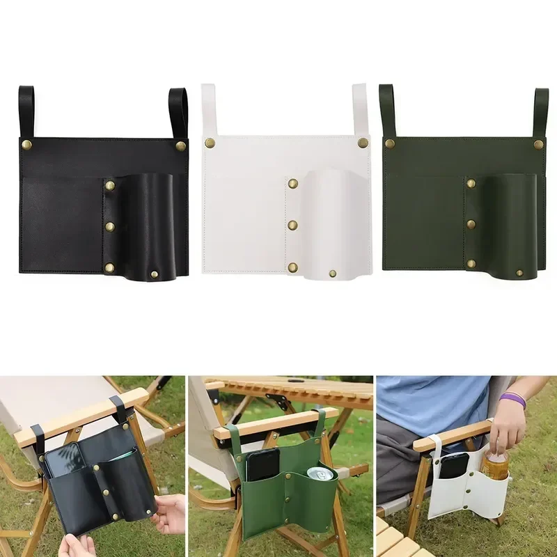 PU Leather Armrest Hanging Organizer Pouch with Button Removable Fishing Sundries Pouch Large Capacity Portable Outdoor Supplies