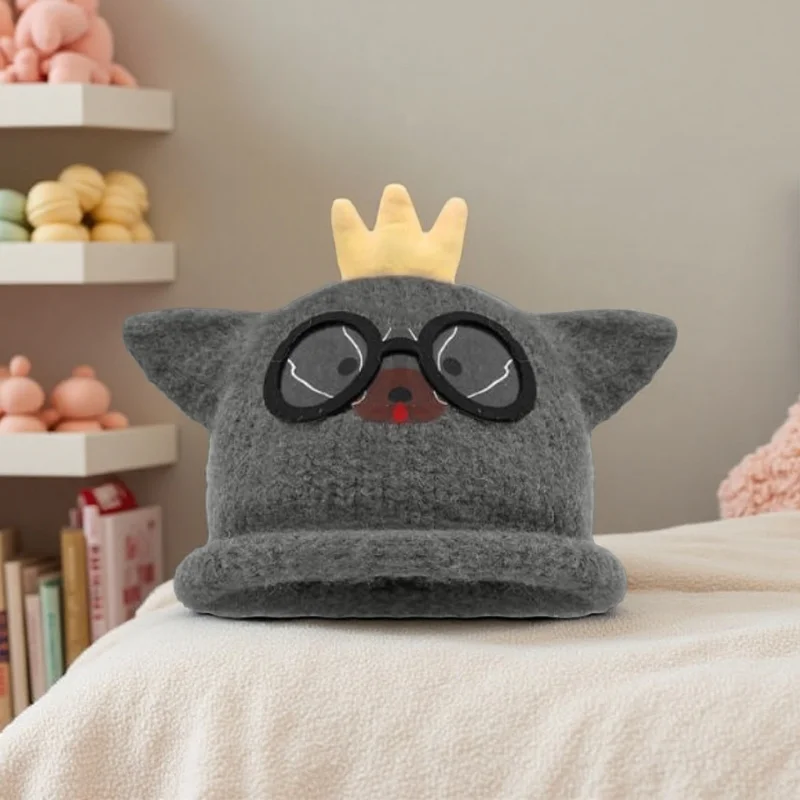 

Sweet Glasses Dog Ear Knit Beanie for Women Cute Animal Pattern Skull Cap with Spectacles Warm Slouchy Winter Hat Face Slimming
