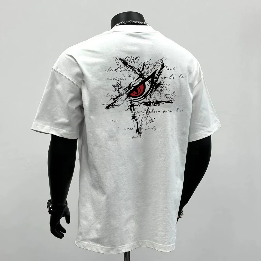 

Loose Fit Cotton f Sve T-irt Devil's Eye Print Versatile Summer Youthful Sle round Ne ort Sve Tee for Men