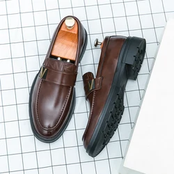 Men Luxury Laofers Formal Business Leather Shoes Fashion Bos Shoes Slip-on Office Famous Brand Driving Grom Pea Shoe Party Dress