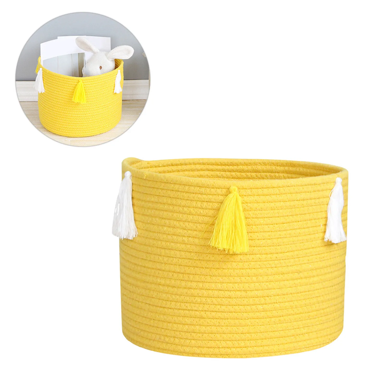 Cotton Rope Woven Storage Bucket Exquisite Workmanship Sturdy Home Organization Container for Space Saving