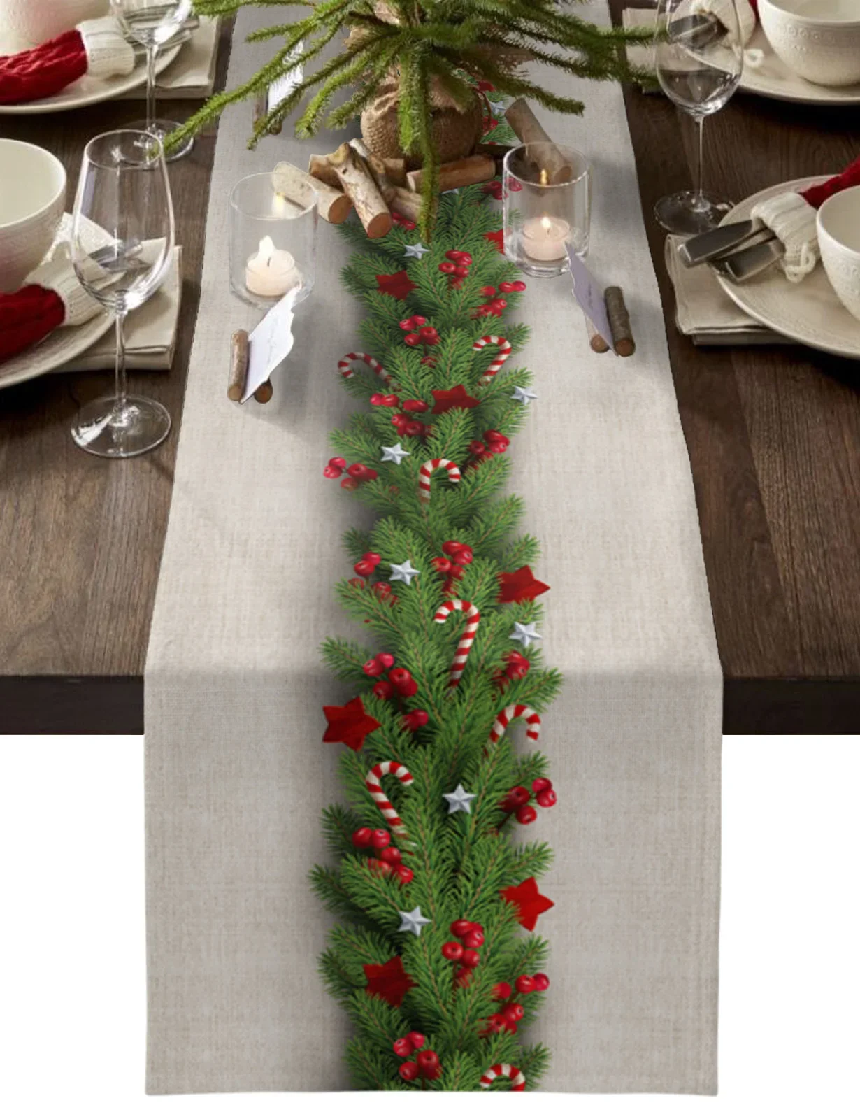 Christmas Tree Pine Needles Candy Bow Table Runner Wedding Decor Linen   for Dining  Party  Decoration