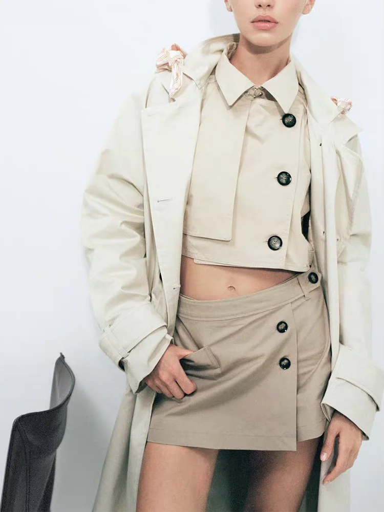 

Spring New Women's Faion Set ort Sve Turn-down Collar Dr with Button Decorated Skirt ort Length Two-piece Suit