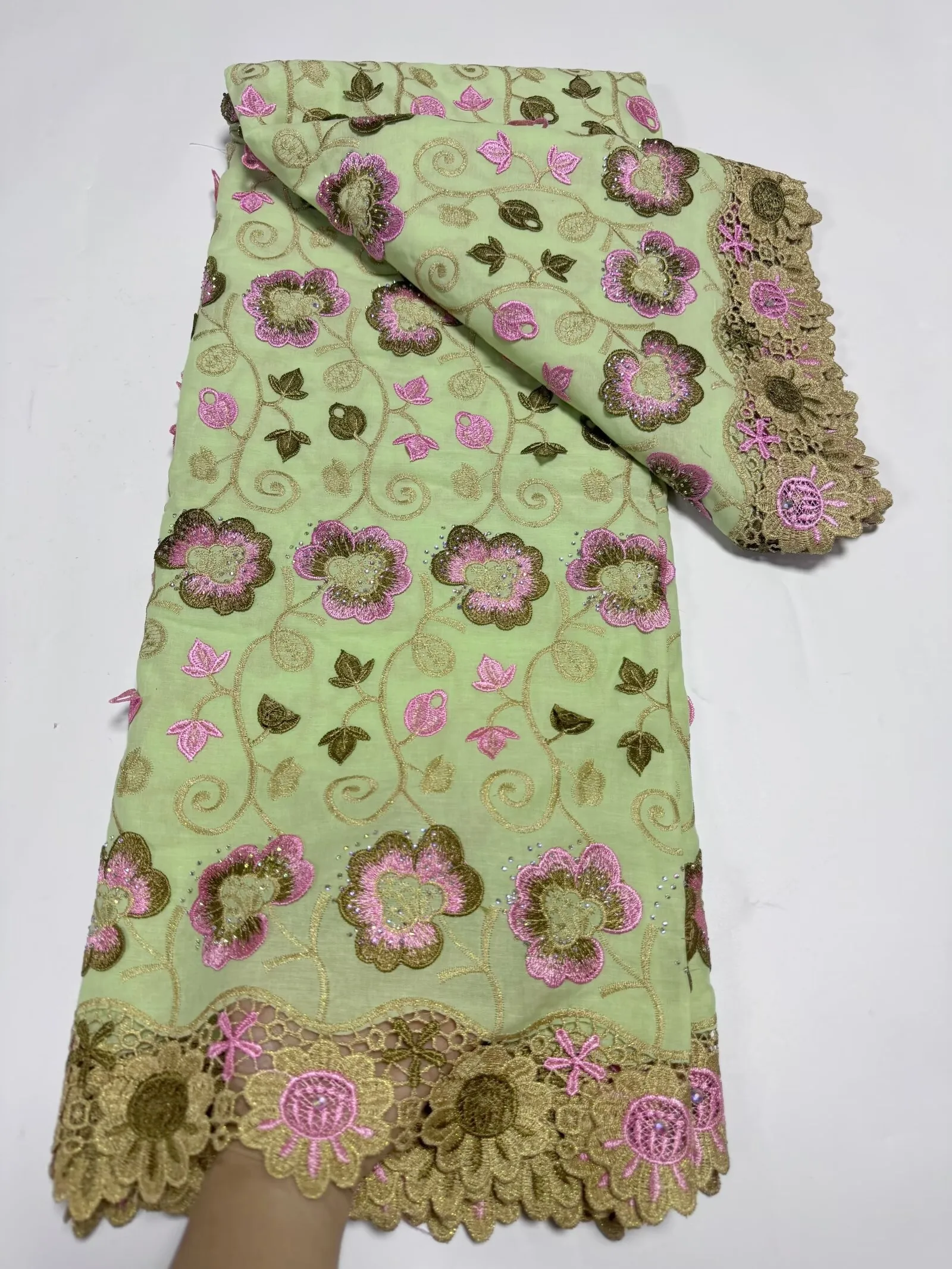 

5yard African Swiss Voile Lace Fabric 2026 Material 3D Flower 100% Cotton Embroidery Popular Dubai Style For Party Dress