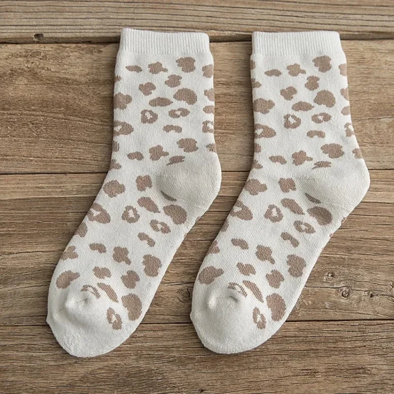 Spotted Leopard Print Women Socks Cotton Terry Tube Thickened Warm Socks Cotton Korean Japanese Style