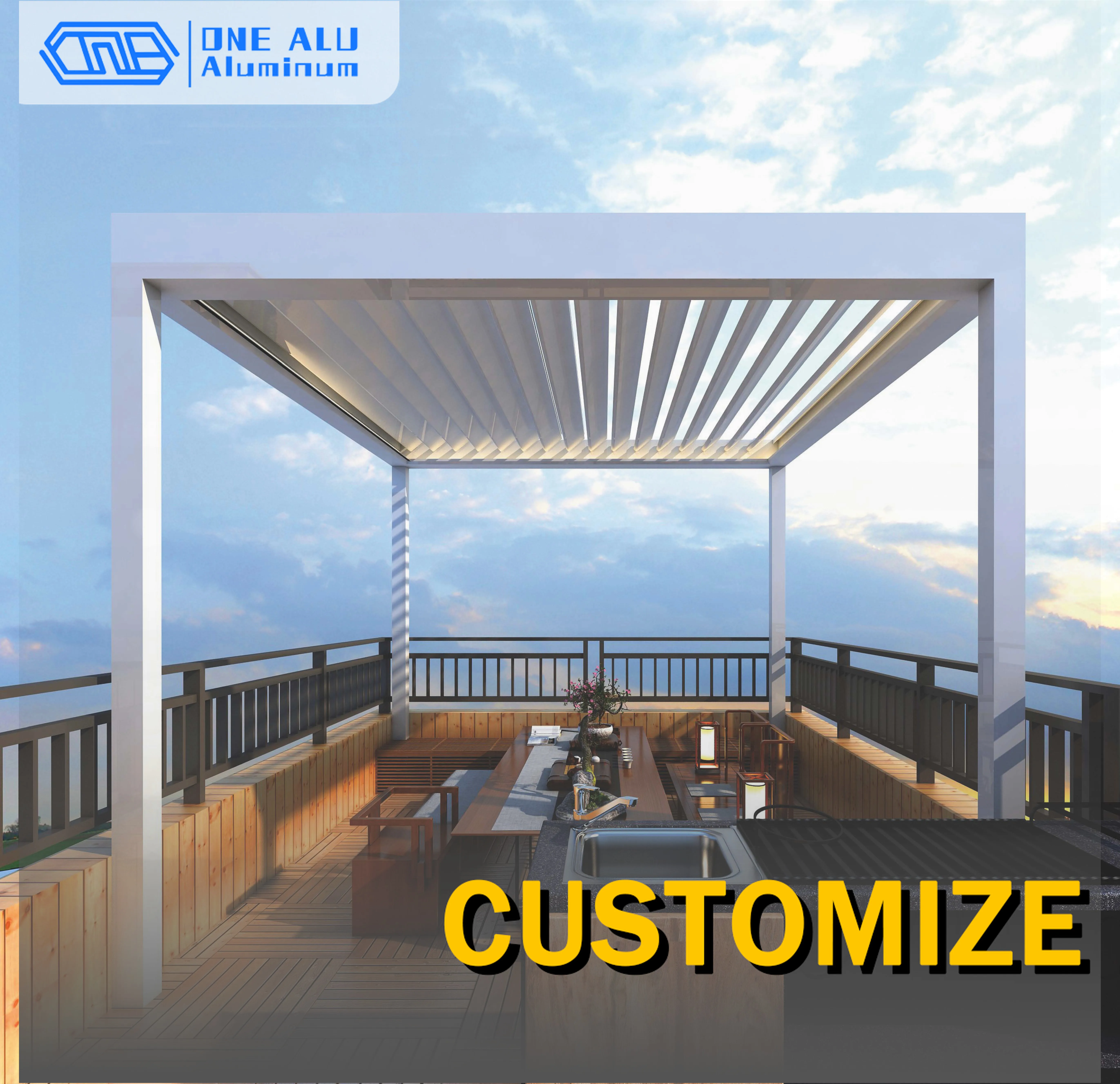 Motorized Aluminum Louvered Pergola Waterproof Outdoor Patio Gazebo Electric Adjustable Roof Sunshade Heavy Duty Customizable