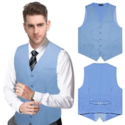 Light Blue Men's Vest for Autumn Winter Slim Fit Casual Solid Dress Waistcoat for Man Shirt Accessory Striped Necktie Male Gifts