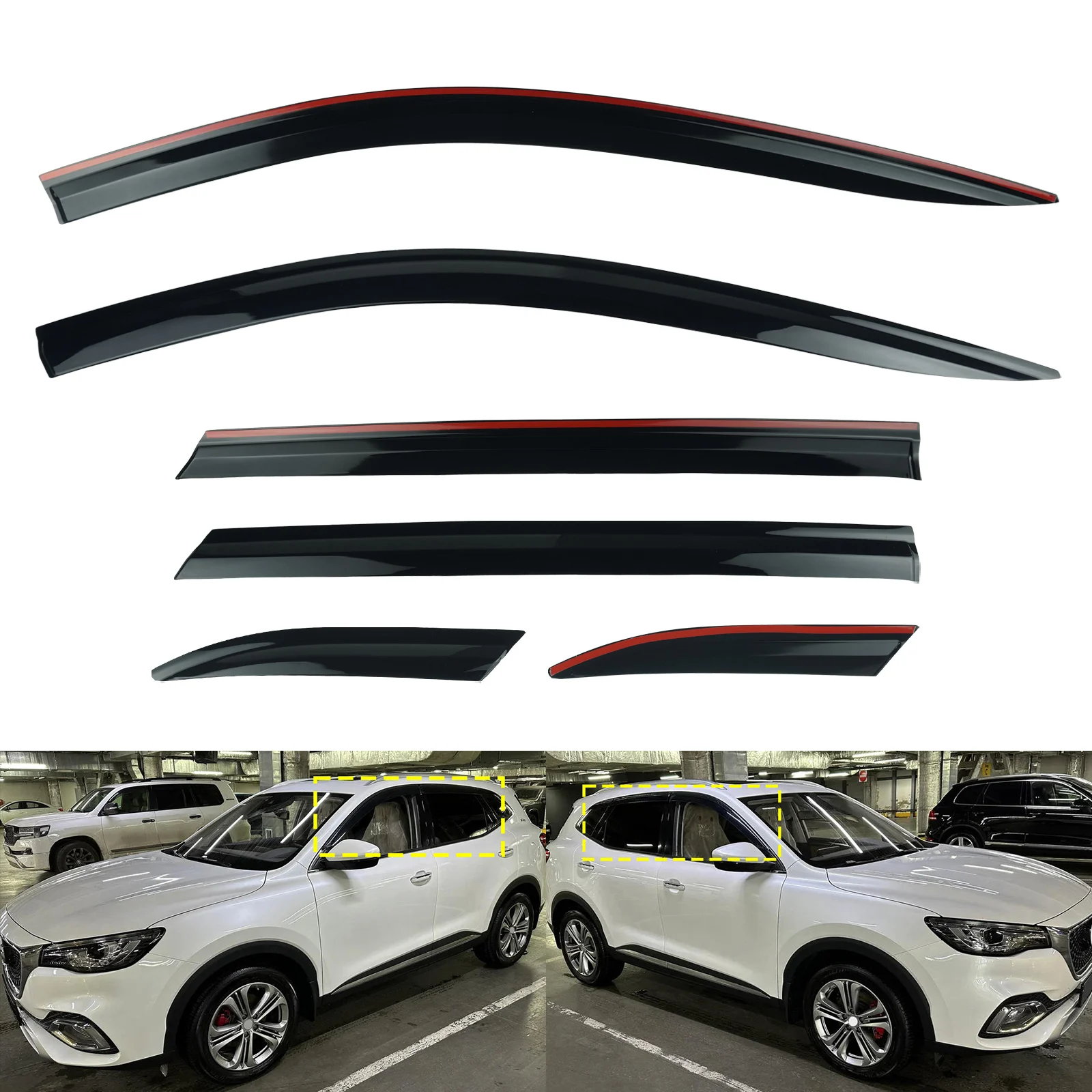 6 stks/set Zwart Links Rechts Zijraam Wind Regen Zon Deflectors Protector Guard Vel Voor MG HS 2018-2024 SUV