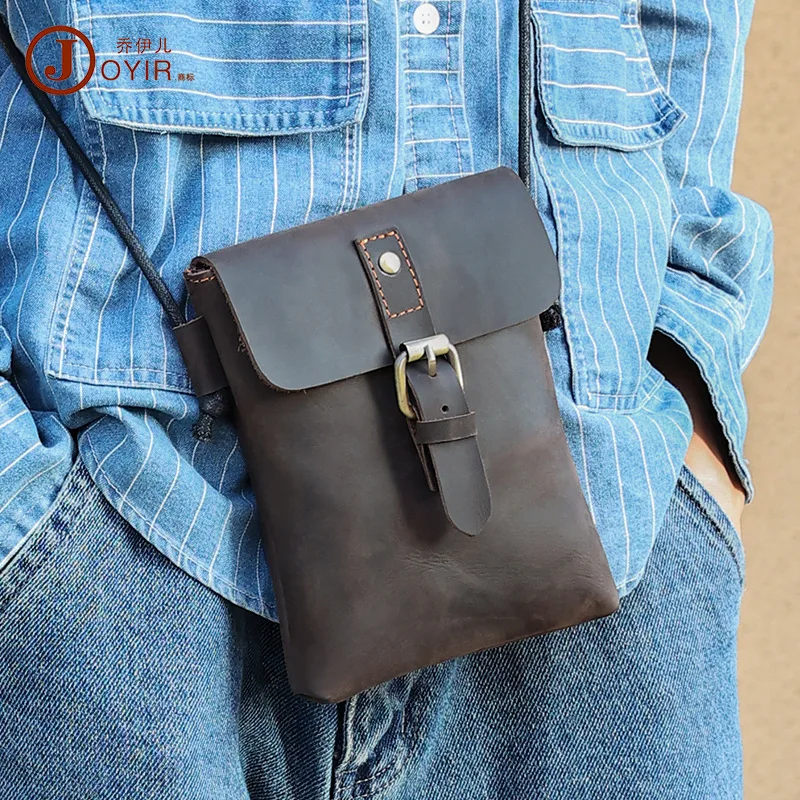 New Leather Phone Bag Men's Cross-Border Retro Casual Messenger Bag Crazy Horse Leather Phone Crossbody Small Bag Men's Bag