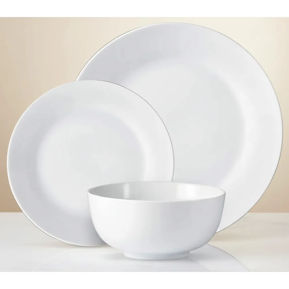 

12-Piece Modern Porcelain Dinner Set, Stackable White Ceramic Plates & Bowls for Everyday Dining