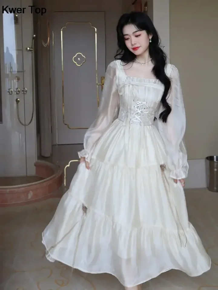fairy dress long Women Princess Flowers Off Shoulder Bride Evening Wedding Gown Party Plus sizes are available Sweet Lace Fairy Dress Women