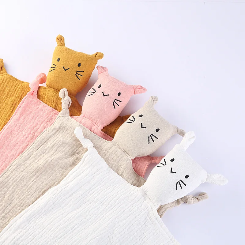 New Cat Baby Cotton Muslin Comforter Blanket Soft Newborn Sleeping Dolls Kids Sleep Toy Soothe Appease Towel Bibs Saliva Towel