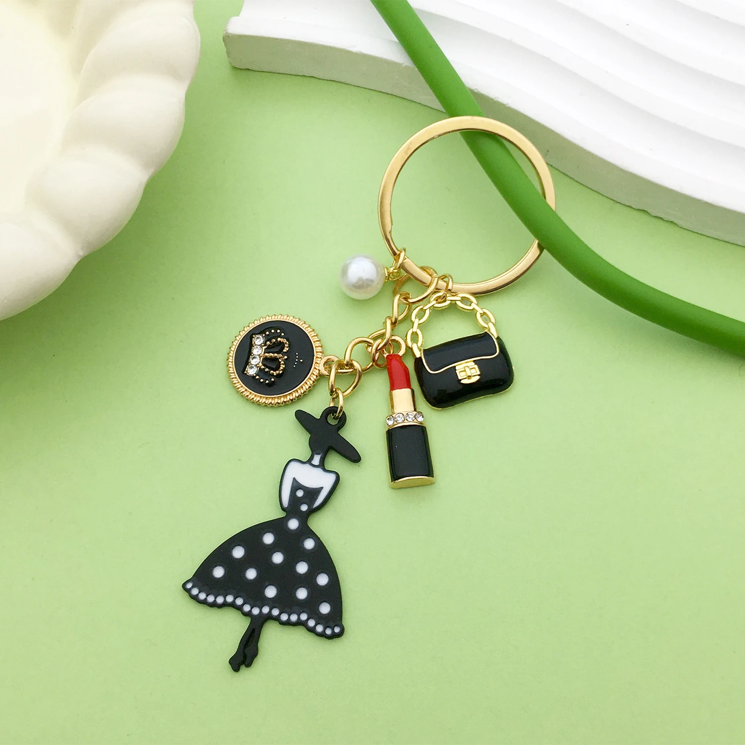 سلسلة مفاتيح معدنية عصرية من المينا للنساء ، حقيبة صغيرة ، أحمر شفاه ، خاتم مفتاح تاج ، هدية مجوهرات للفتيات ، 1 ≥ #3