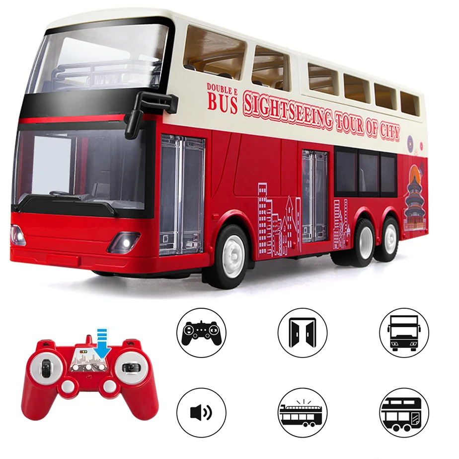 

Remote Control Double Deck Sightseeing Bus 1:18 Scale 4wd Multi-Function With Sound And Light For Children Boys 6-8 Years Old