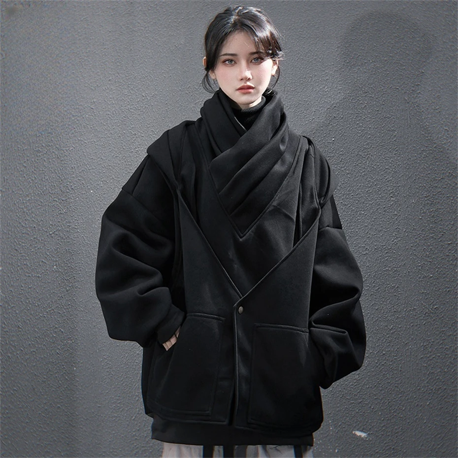 Techwear Functional Hoodies Women Fake Two Piece Turtleneck Hooded Sweatshirts Oversized Streetwear Hip Hop Spring New Hoodies