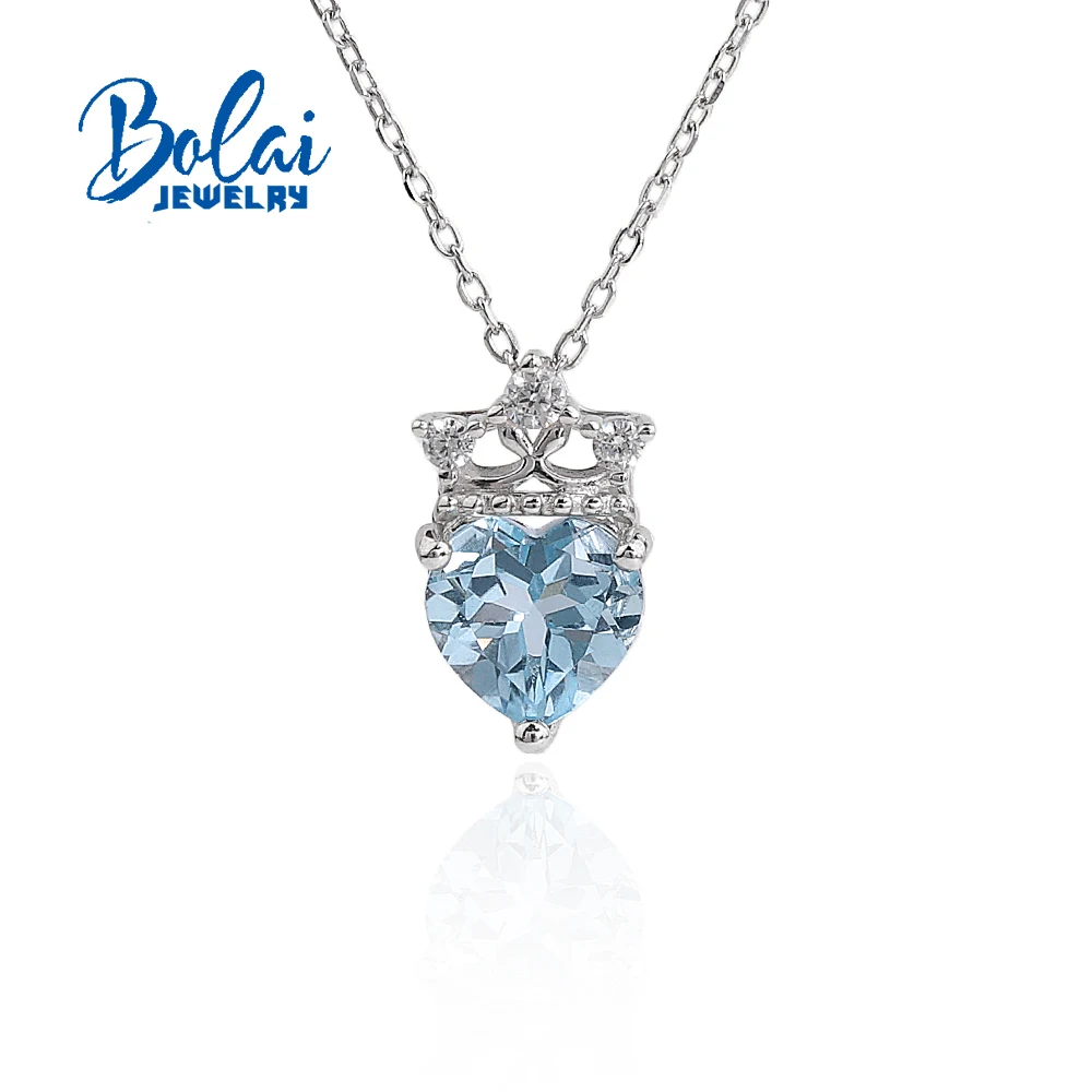 

Натуральное сердце 8,0 мм, небесно-голубой кулон с топазом, дизайн короны, женское ожерелье из стерлингового серебра 925 пробы, изысканные украшения для банкетной вечеринки