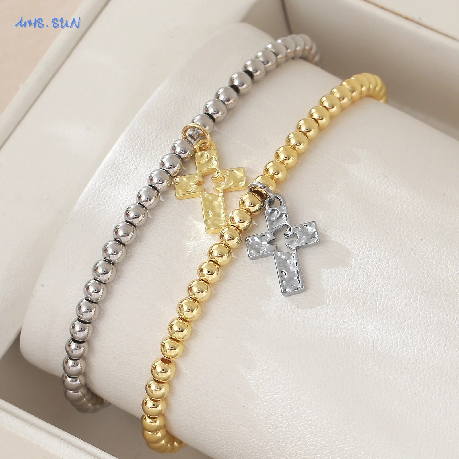 MHS.SUN موضة 4 مللي متر أساور معدنية مطرزة مطلية بالذهب الجوف الصليب سوار Charm للنساء الرجال هدايا مجوهرات فريدة 1 قطعة