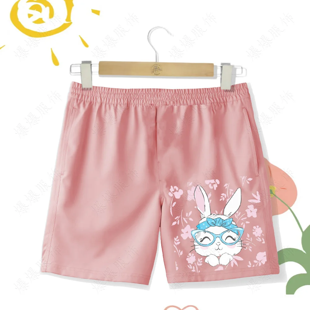 2024 New Shorts for Kids Girls Swim Beach Shorts for Girls Cute Bunny Print Summer Shorts for Sports Beach Vacation swim shorts