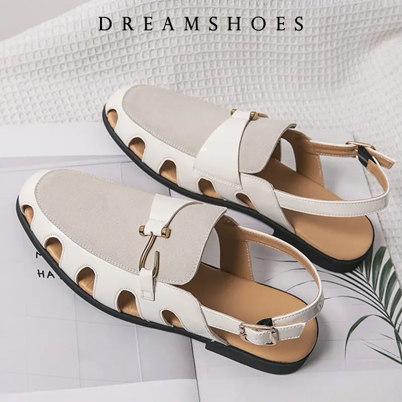 

Новинка 202, роскошные брендовые мужские сандалии, летние непромокаемые нескользящие кожаные сандалии, тапочки на мягкой подошве, дышащая повседневная обувь